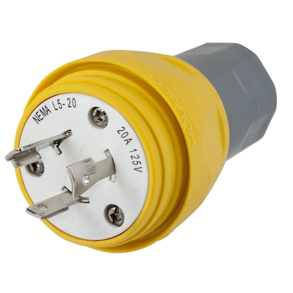 Bryant Watertight Locking Plug, L5-20P, 20 A, 125V AC, 2 Pole, Screw Terminals, Yellow BRY26W47 - main